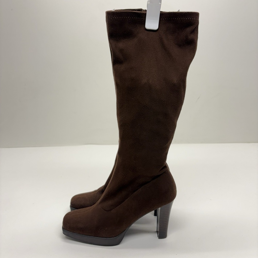 SKECHERS Y2K "Somethin' Else" Vintage Brown Retro Square Toe Knee High Boots 6 - Picture 3 of 14